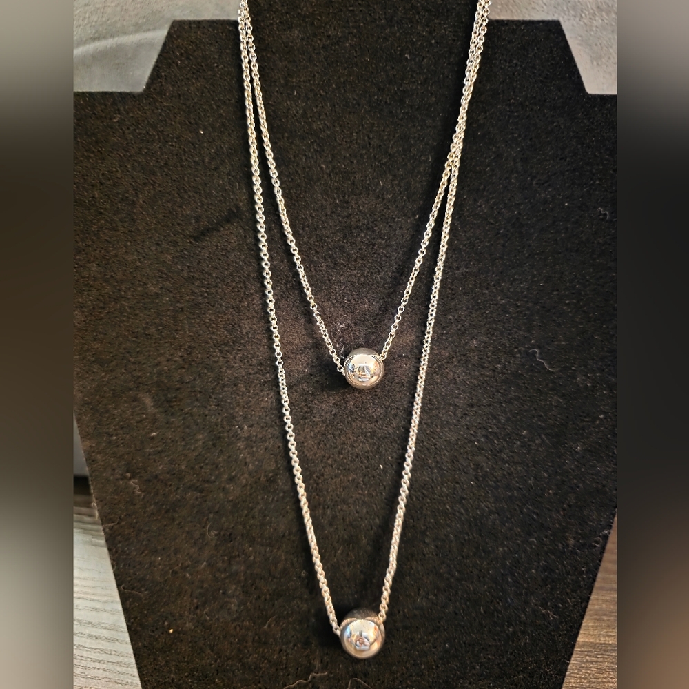 Nine West Silver Layered Necklace with Crystal Accents